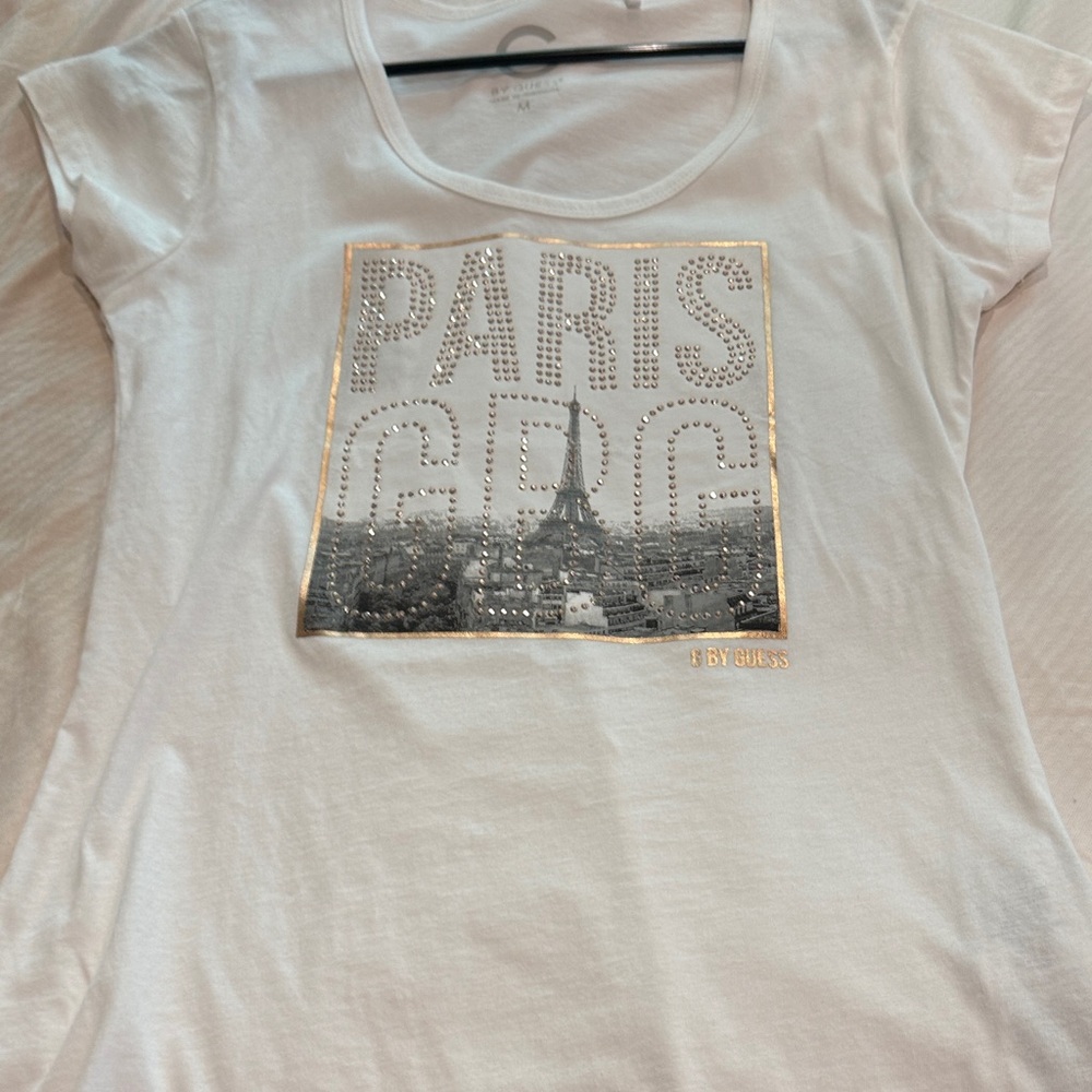 White 'Paris' Graphic Tee with Stud Detail GByGue